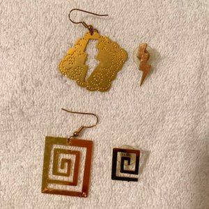 Vintage '90s gold metal pierced earrings. 2 pairs.